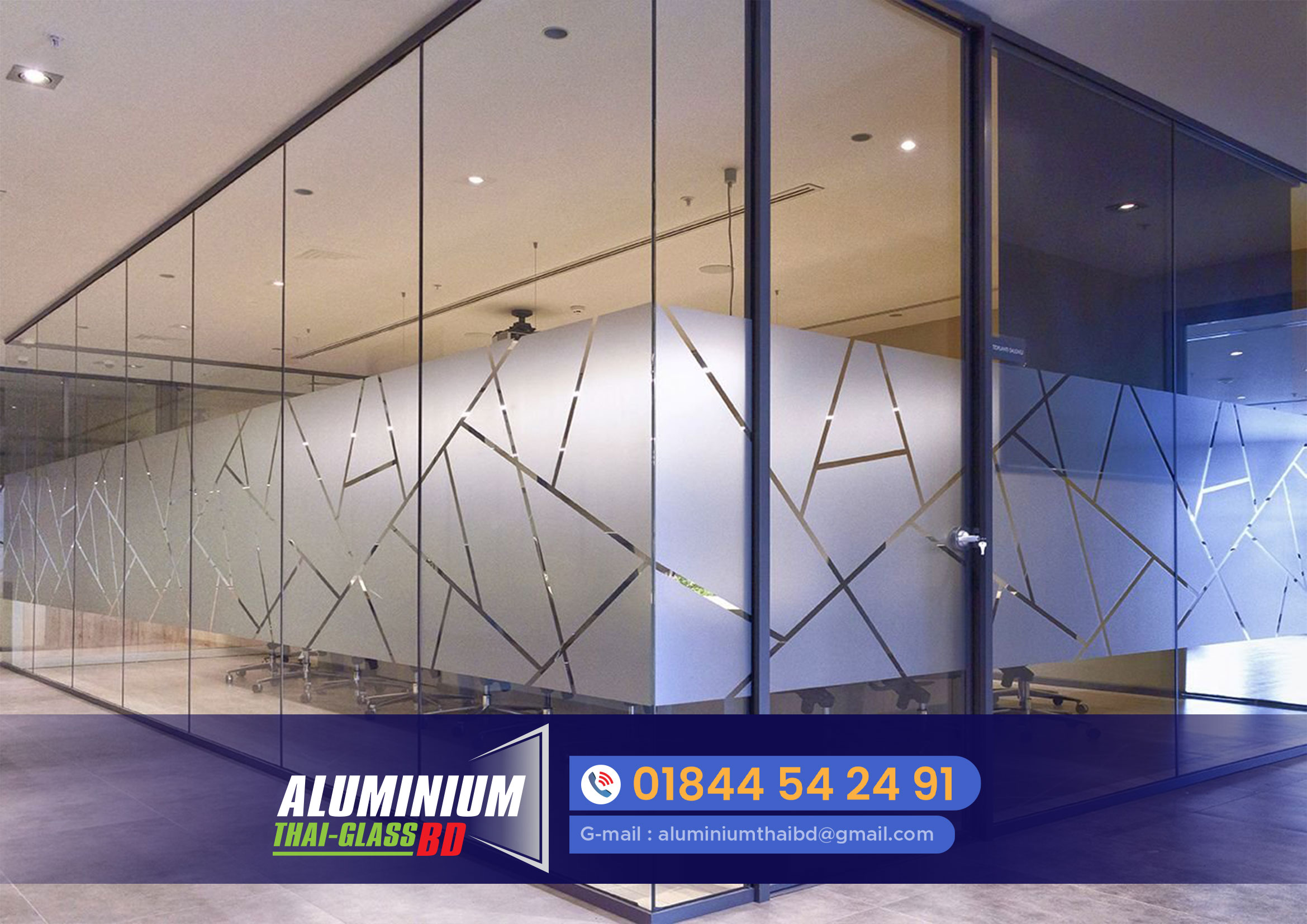 Plain Clear / Transparent Toughened Glass Partitions, For Office & Home design and printing by aluminium composite panel in Dhaka, Bangladesh